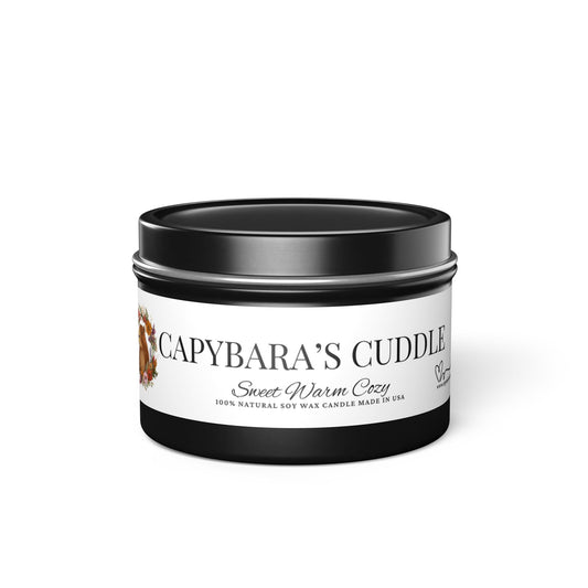 Funny gift- Scented Tin Candles - CAPYBARAS CUDDLE - Surprise gift! Actually is a  Vanilla Scent with buttercream and Bourbon
Eco-friendly, hand-poured coconut soy wax 
Lead and zinc-free cotton wick
3 tin colors
Average burn time: 20-40hours