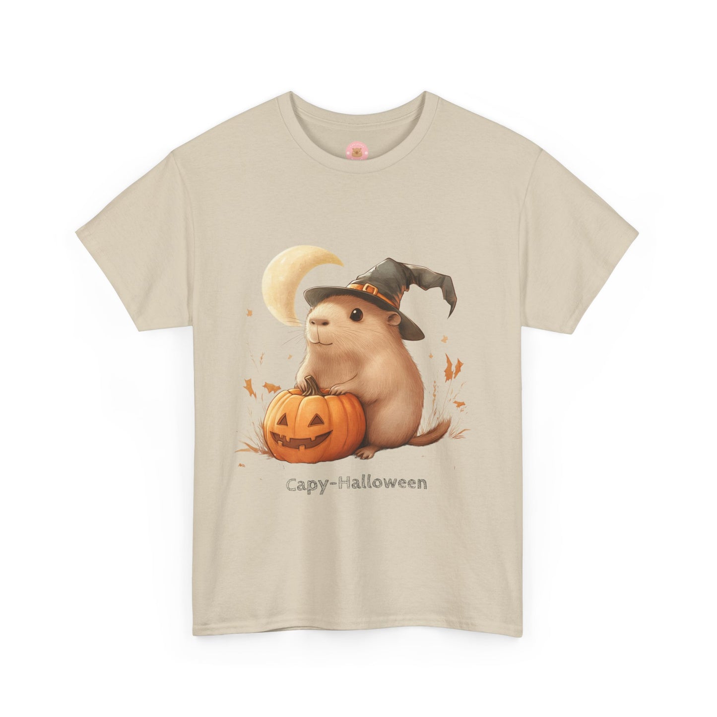 Funny Halloween Capybara T-Shirt, featuring capybara and pumpkin design. For casual wear or costume parties. Available for both adults and kids. Matching outfit for family. Made using 100% US cotton, super comfy, unisex cut design