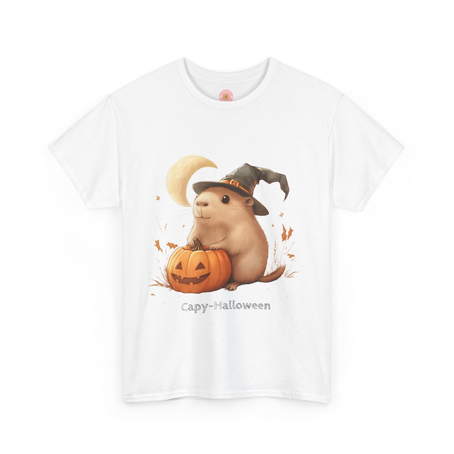 Funny Halloween Capybara T-Shirt, featuring capybara and pumpkin design. For casual wear or costume parties. Available for both adults and kids. Matching outfit for family. Made using 100% US cotton, super comfy, unisex cut design